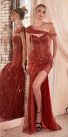 Ladivine CD0218 Long Strapless Sequin Gown Slit With Removable Sash
