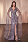 Ladivine CD0239 Long Sleeve Fully Beaded Sheath Gown
