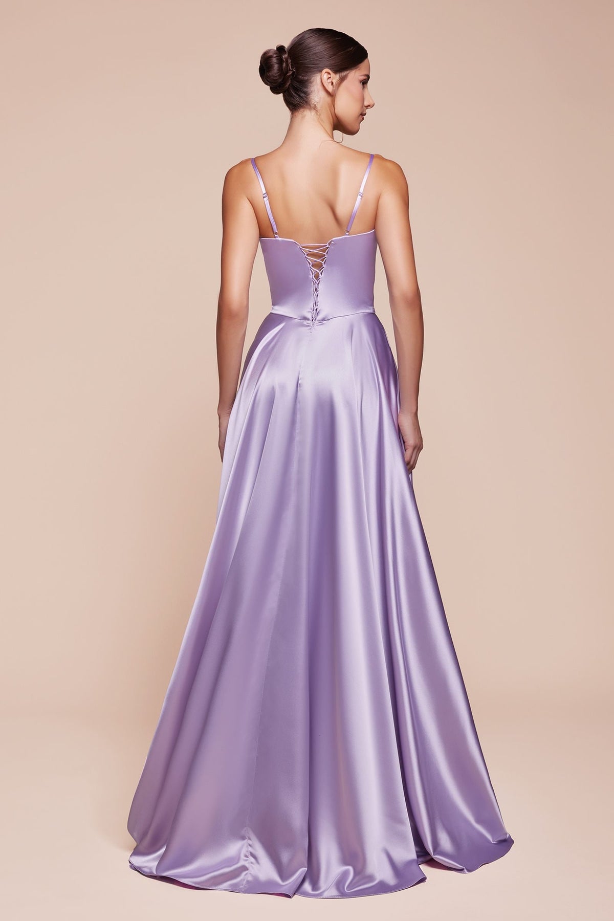Ladivine CD337 Long A-Line Slit Satin Bustier Dress