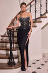 Ladivine CD407 Strapless Sheer Corset Bodice Slit Fitted Formal Gown