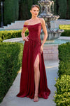 CLEARANCE - Ladivine CD409 One Shoulder Luminescent Chiffon A-Line Burgundy Dress (Size 14)
