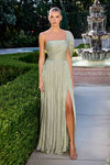 CLEARANCE - Ladivine CD418 One Shoulder A-Line Pleated Luminescent Chiffon Gown (Size 16)