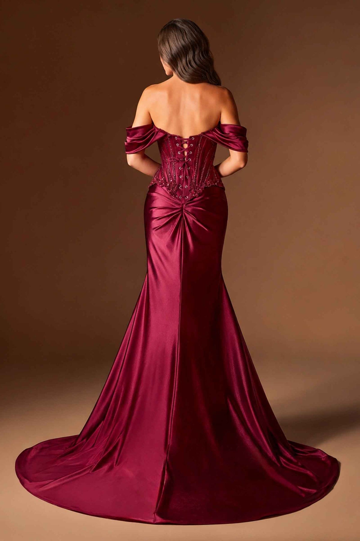 Ladivine CD656 Off the Shoulder Embellished Corset Bodice Fitted Gown