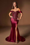 Ladivine CD656 Off the Shoulder Embellished Corset Bodice Fitted Gown