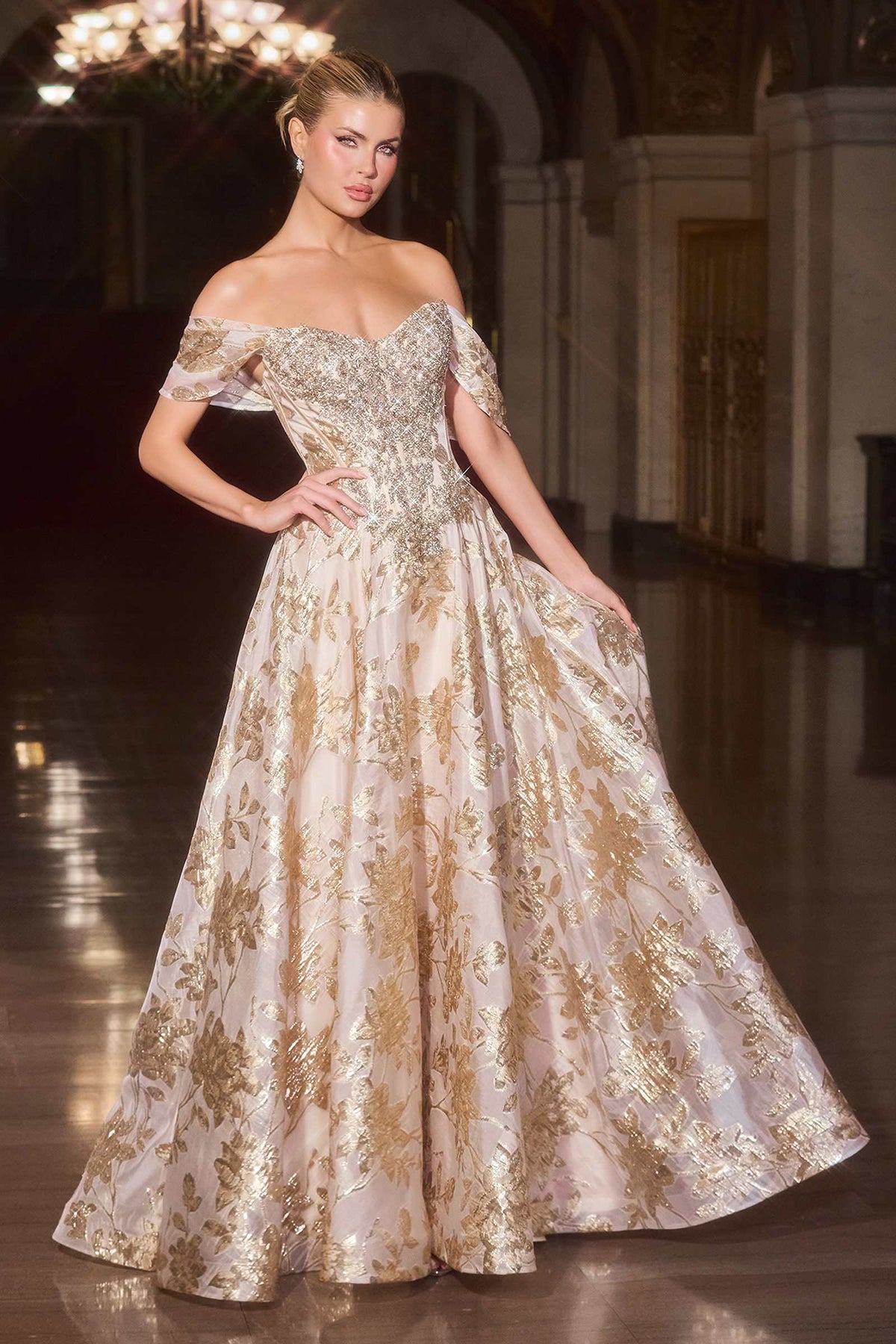 Ladivine CD682 Off the Shoulder Beaded Bodice Ball Gown