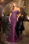 CLEARANCE - Ladivine CD693 Fitted Off Shoulder Sweetheart Eggplant Evening Dress (Size 4)