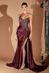 Ladivine CD722 Elegant Strapless Satin Fitted Evening Gown
