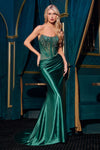 Ladivine CD725 Strapless Fitted Gown Scoop Neckline Crystal Lace