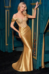 Ladivine CD729 Removable Off Shoulder Straps Stretch Satin Prom Gown