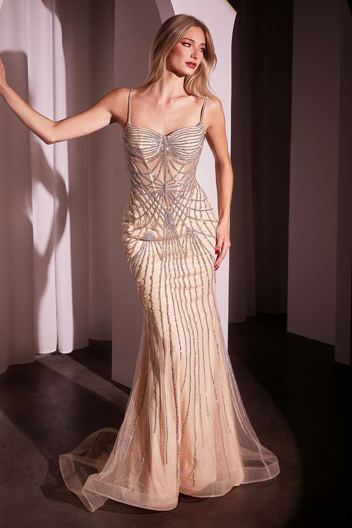 Ladivine CD766 Dress Fitted Pearl & Crystal Prom Gown