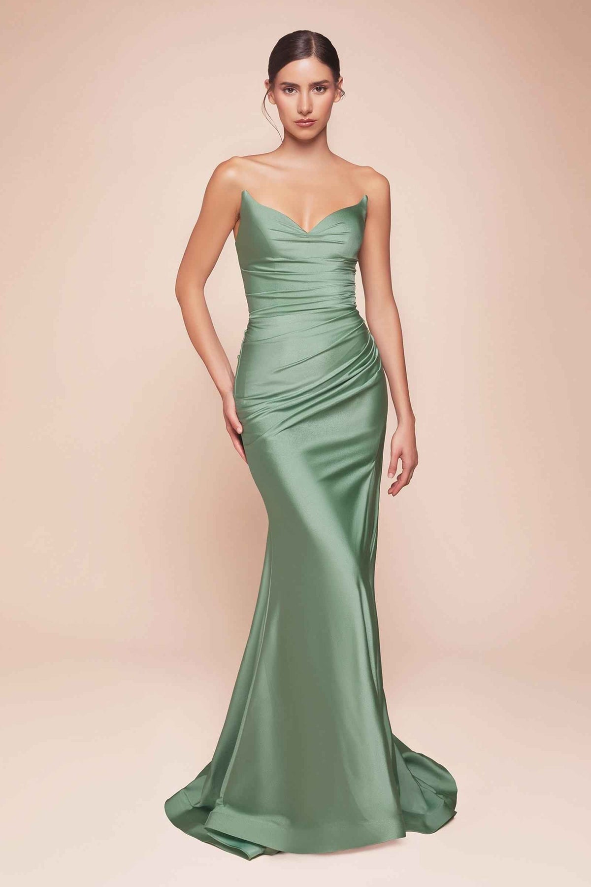 Ladivine CD791 Dress Strapless Stretch Satin Fitted Gown with Slit