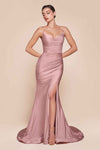CLEARANCE - Ladivine CD791 Dress Strapless Stretch Satin Fitted Dusty Rose Gown (Size 8)