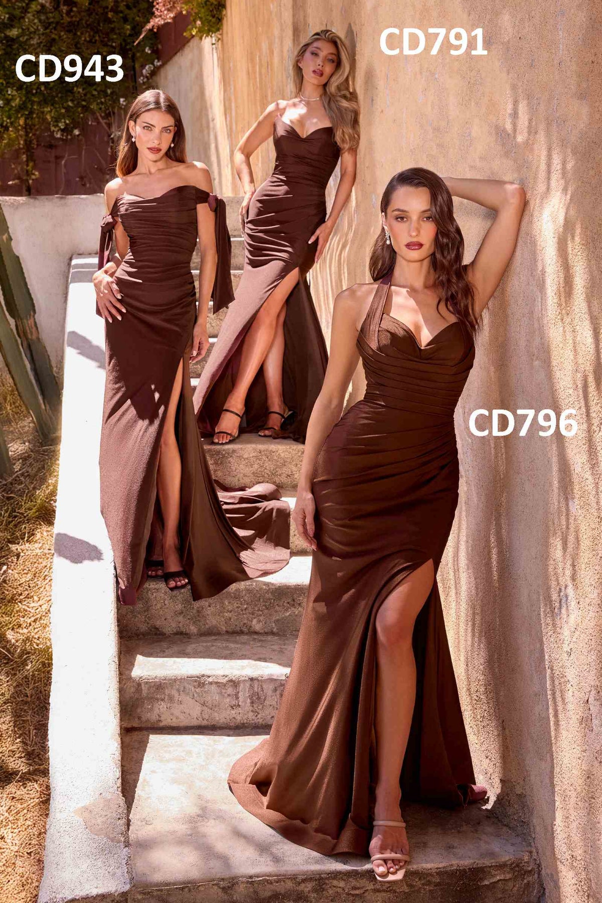 CLEARANCE - Ladivine CD791 Dress Strapless Stretch Satin Fitted Dusty Rose Gown (Size 8)