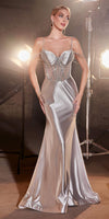Ladivine CD820 Long Sexy Sheer Boned Bodice Draped Sides Evening Gown