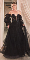 Ladivine CD830 Long Strapless Ball Gown with Removable Sleeves