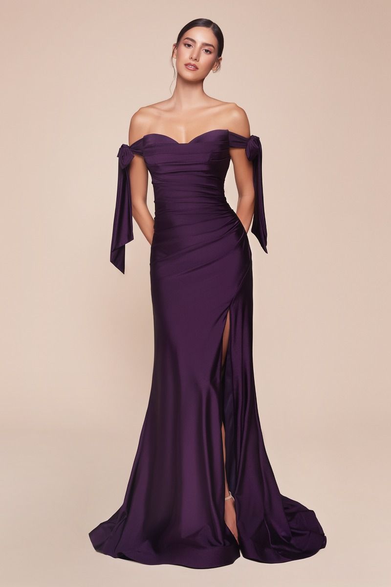 Cinderella Divine CD943C Long Fitted Stretch Jersey Formal Dress Off Shoulder