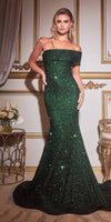 Cinderella Divine CD980 Long Off the One Shoulder Sequins Gown