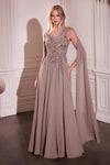 Ladivine CDS509 Dress Chiffon A-Line Gown & Long Cape Sleeves