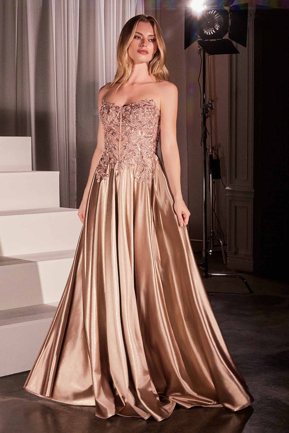 Ladivine CDS525 Dress Off The Shoulder Lace & Satin A-Line Prom Gown