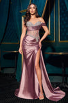 Ladivine CDS542 Off One Shoulder Fitted Gown Sweetheart Neckline Side Sash