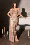 Ladivine CDS563 Off Shoulder Draped Fringe Sleeve Sequin Evening Gown