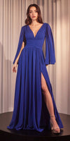 Ladivine CH028 Long A-Line Caplet Dress in Chiffon