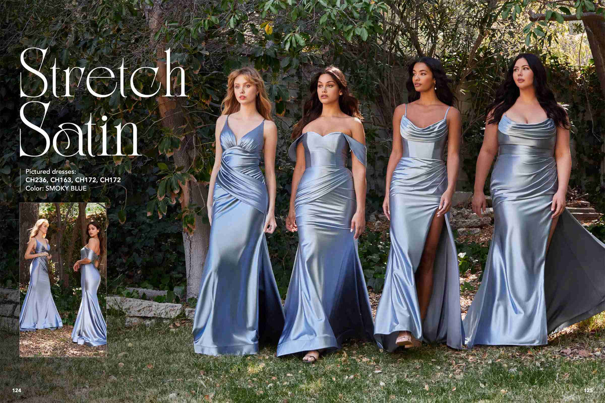 Cinderella Divine CH172 Long Satin Gown with Cowl Neckline and Slit