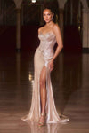 CLEARANCE - Ladivine CK918 Sweetheart Fitted Shimmering Champagne/Gold Gown (Size 2)