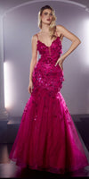 Ladivine CM328 Long Floral Applique Mermaid Gown