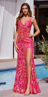 Ladivine CM350 Long Floral Sequin Print Fitted Evening Gown