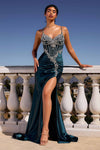 Ladivine CM383 Fitted Crystal & Satin Bodycon Dress