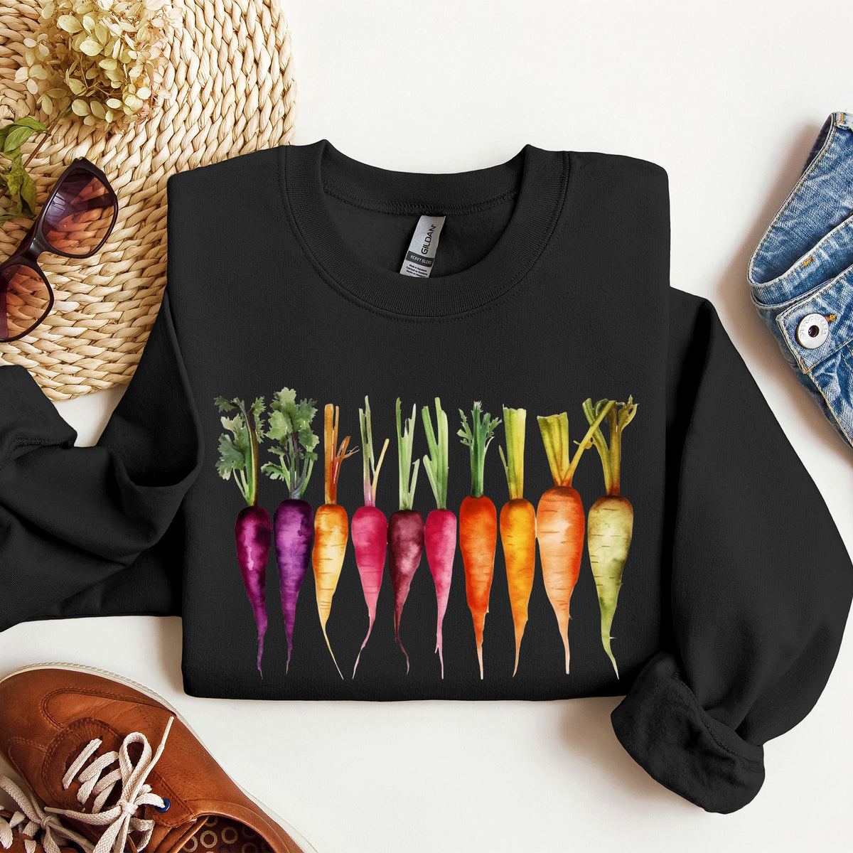 Carrots Watercolor Garden Vegetables Botanical Illustration Inspired By Gardening Sweatshirt