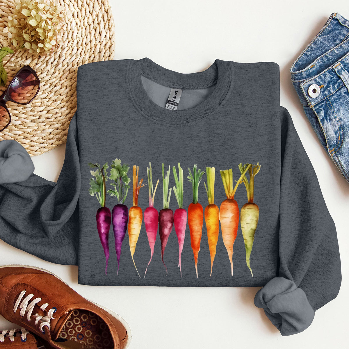 Carrots Watercolor Garden Vegetables Botanical Illustration Inspired By Gardening Sweatshirt