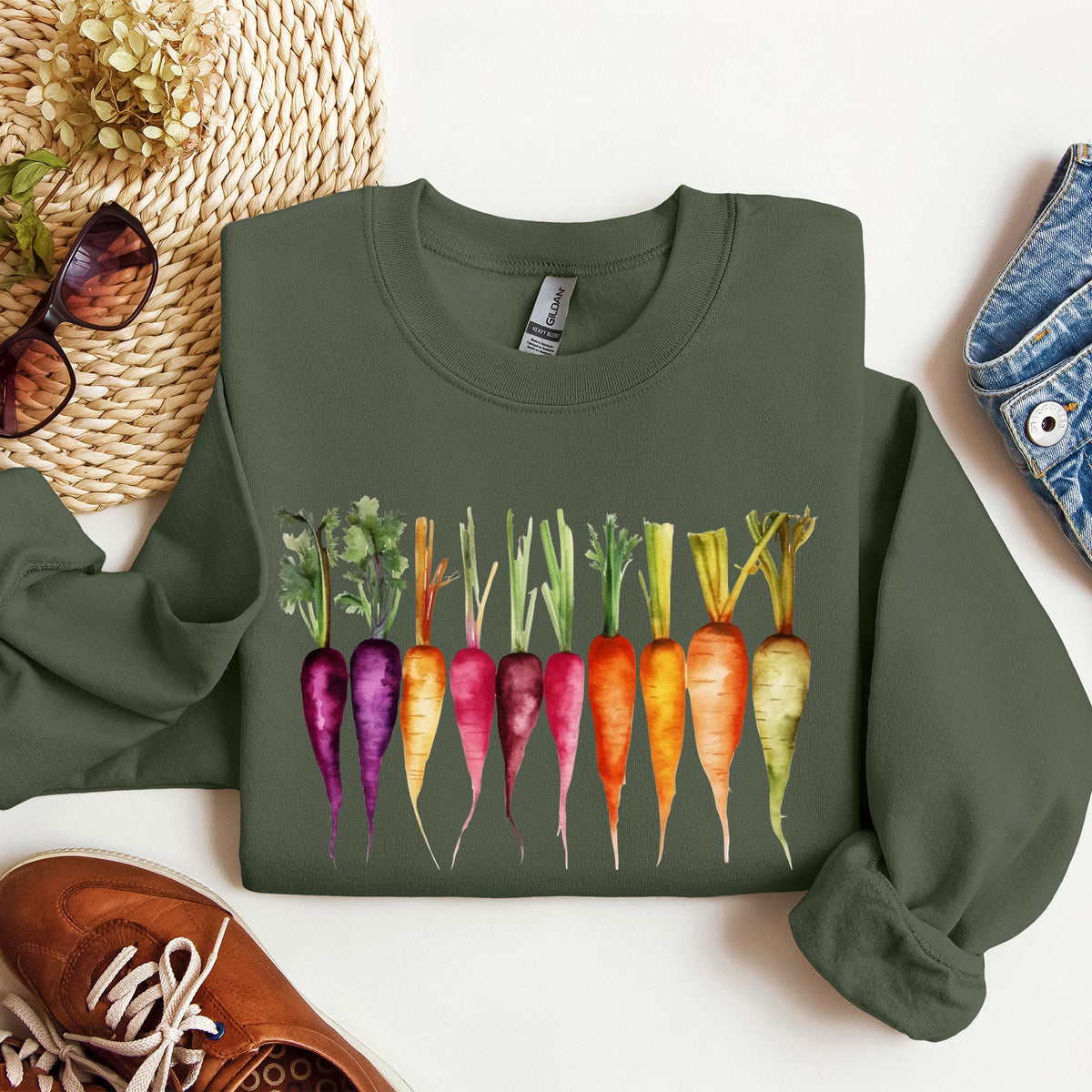 Carrots Watercolor Garden Vegetables Botanical Illustration Inspired By Gardening Sweatshirt