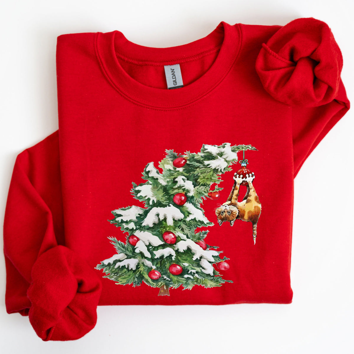 Cat Christmas Tree Funny Naughty Winter Santa Snow Xmas Cozy Holiday Festive Sweatshirt