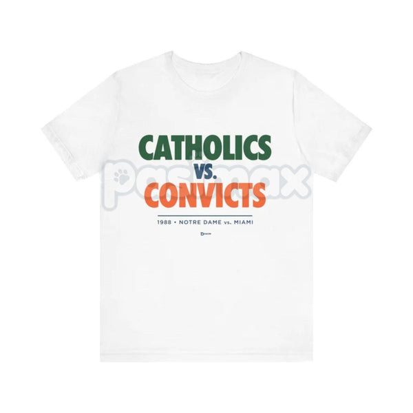 "Catholics vs Convicts" T-Shirt - Notre Dame vs Miami 1988 Rivalry Tee, Vintage College Football History Apparel, Unisex Retro Sports Gift