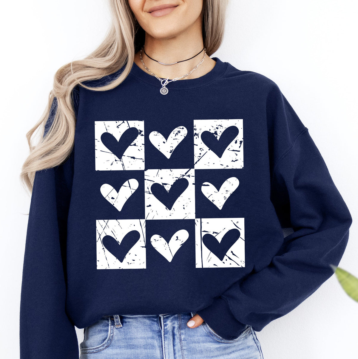 Checkered Hearts Retro Minimalist Love Valentine's Day Graphic Cozy Edition Sweatshirt