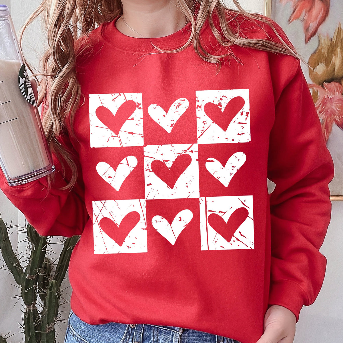 Checkered Hearts Retro Minimalist Love Valentine's Day Graphic Cozy Edition Sweatshirt