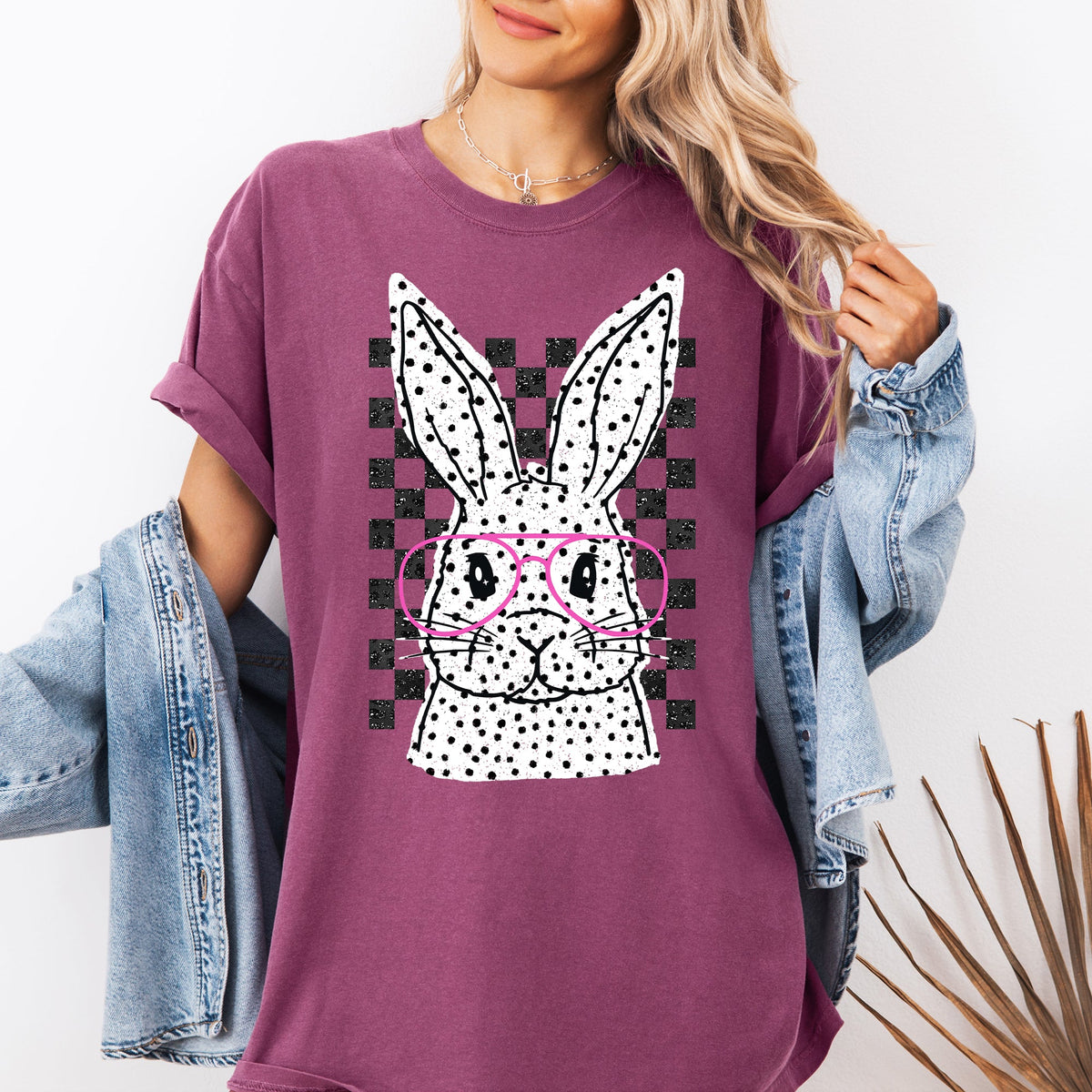 Checkered Retro Polka Dot Easter Bunny Jesus Holiday Print Collection Comfort Colors Tee