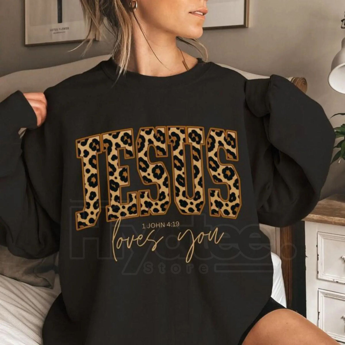 Christian Jesus Sweatshirt: Trendy Cheetah Print Bible Verse Faith Apparel