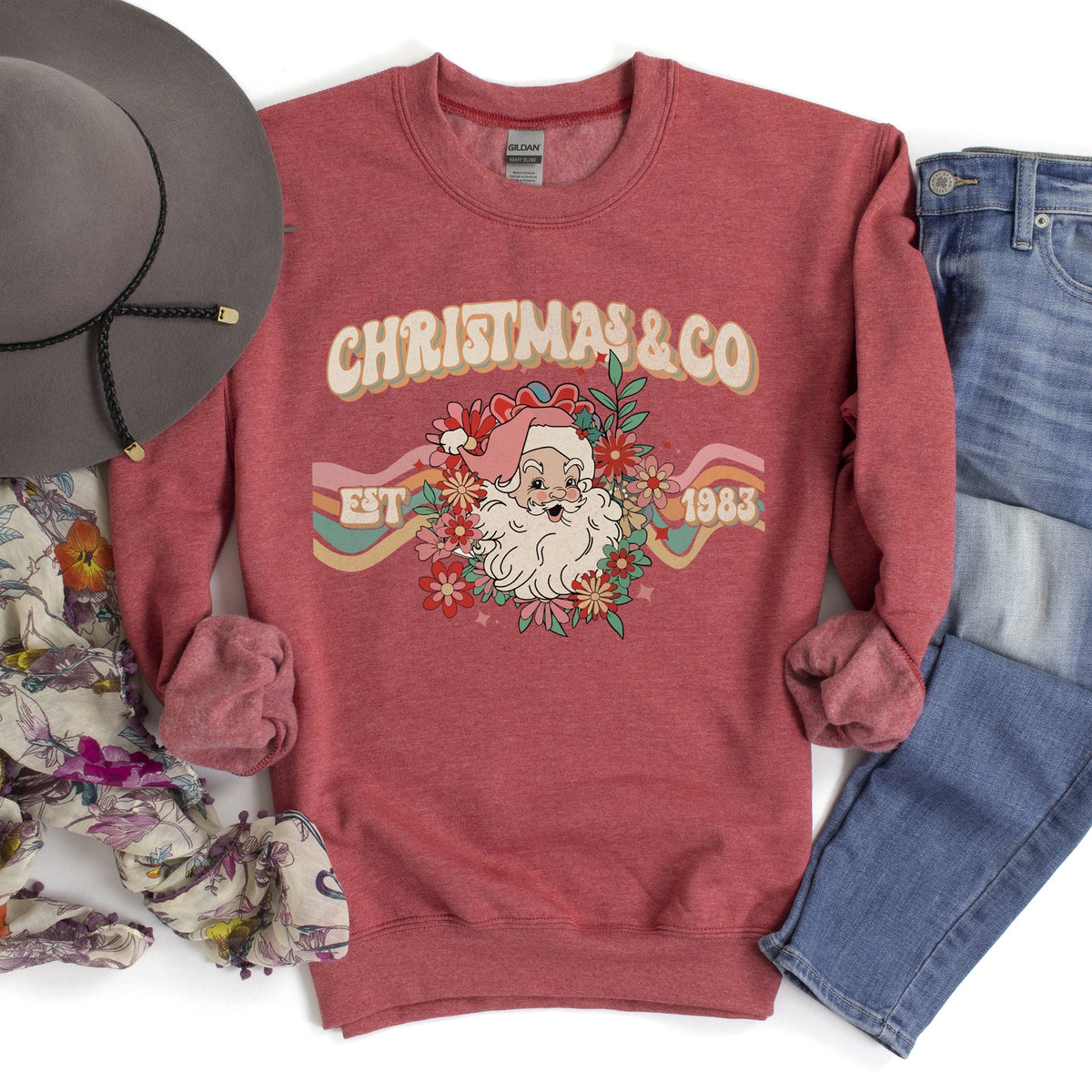 Santa Retro Christmas Graphic Festive Season Holiday Cheer Vintage Logo Sweatshirt