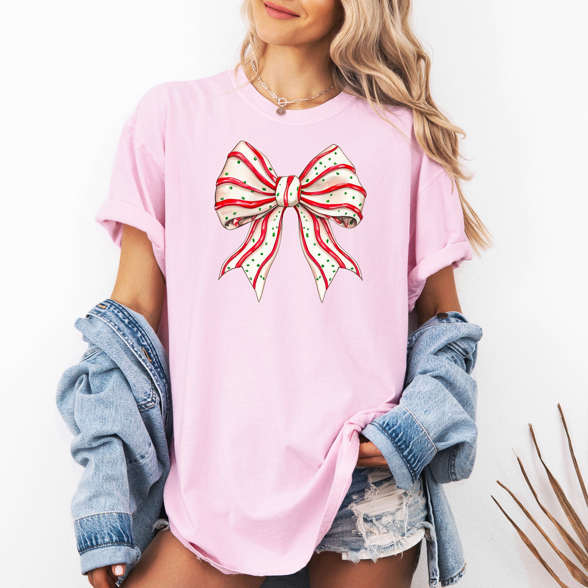 Christmas Cake Bow Ribbon Coquette Winter Santa Snow Holiday Edition Comfort Colors Tee