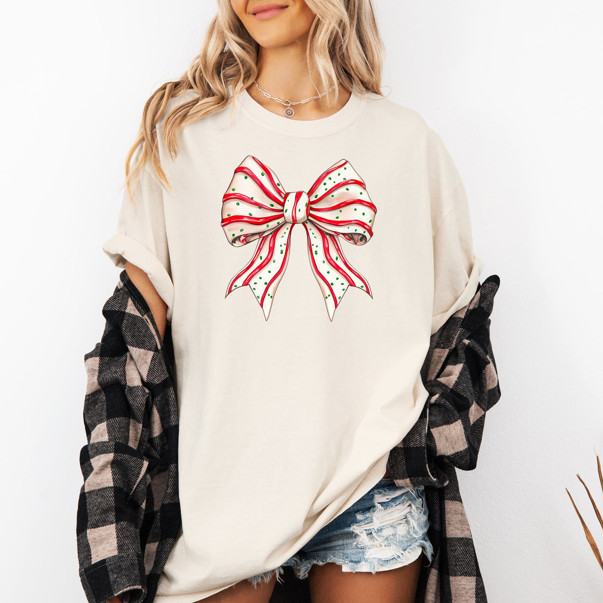 Christmas Cake Bow Ribbon Coquette Winter Santa Snow Holiday Edition Comfort Colors Tee