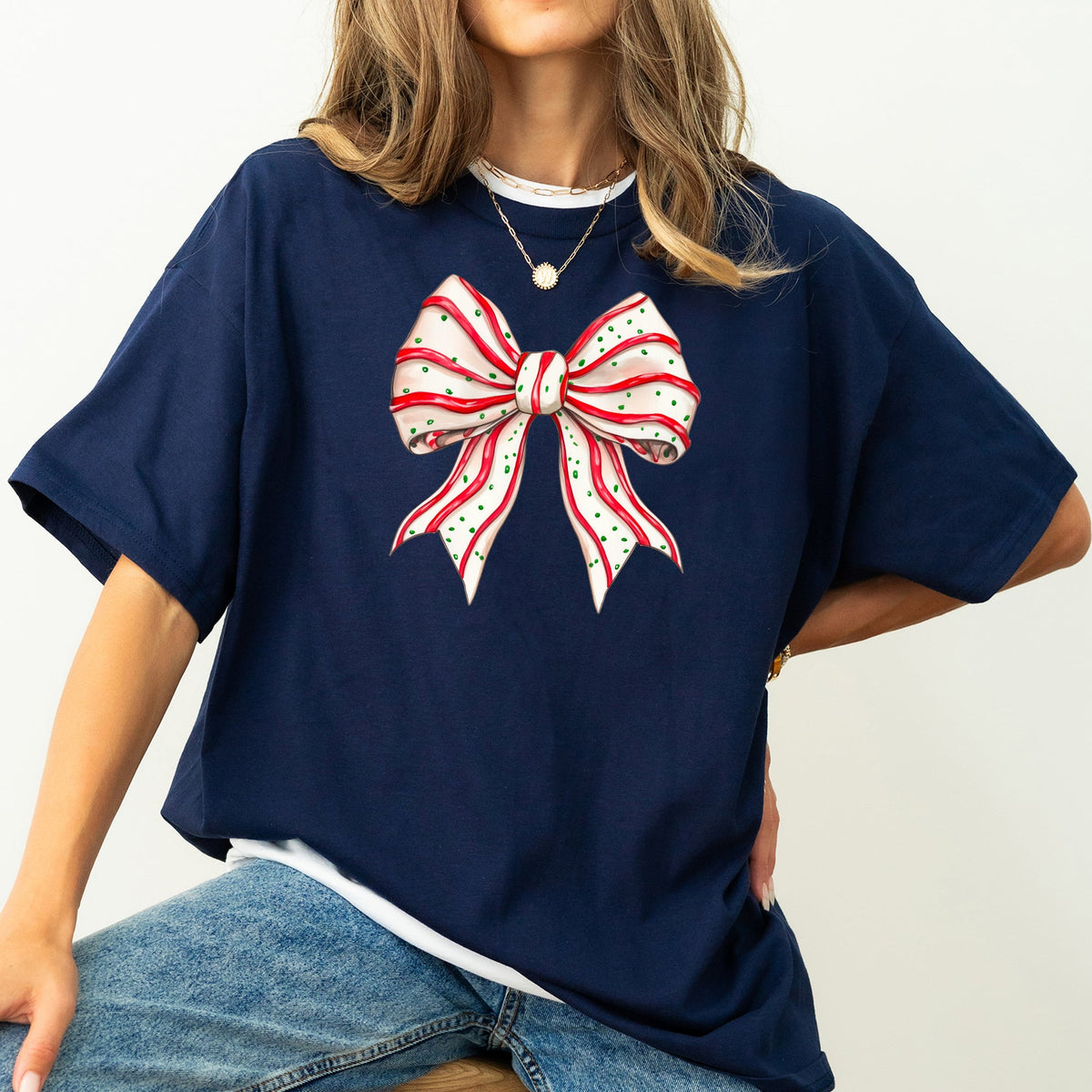 Christmas Cake Bow Ribbon Coquette Winter Santa Snow Holiday Edition Comfort Colors Tee