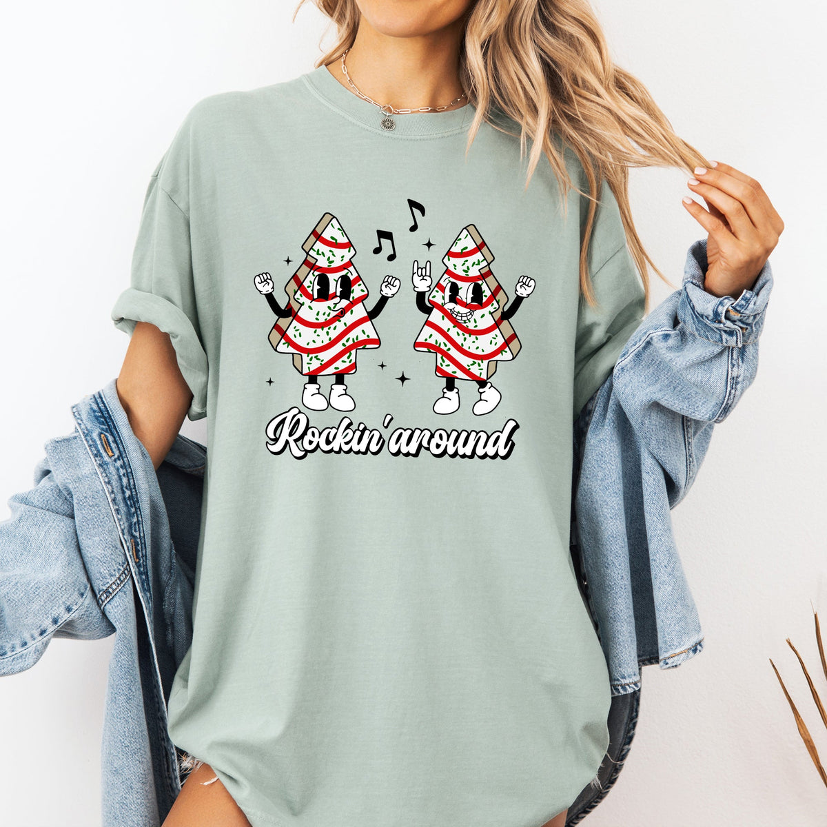 Rockin Around Christmas Carols Pocket Santa Snow Xmas Cakes Joy Comfort Colors Tee