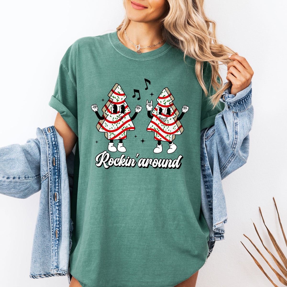 Rockin Around Christmas Carols Pocket Santa Snow Xmas Cakes Joy Comfort Colors Tee