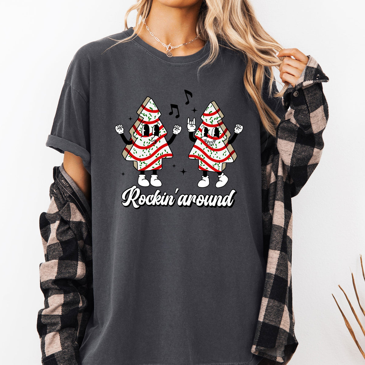 Rockin Around Christmas Carols Pocket Santa Snow Xmas Cakes Joy Comfort Colors Tee