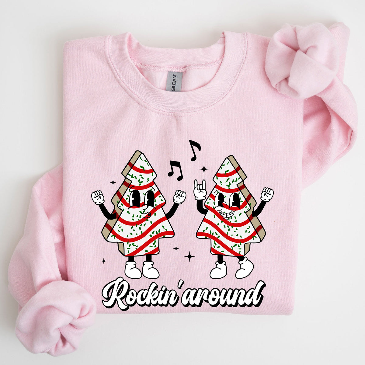 Rockin Around Christmas Carols Santa Snow Winter Xmas Festive Pocket Sweatshirt Cozy Holiday Seasonal Illustrated