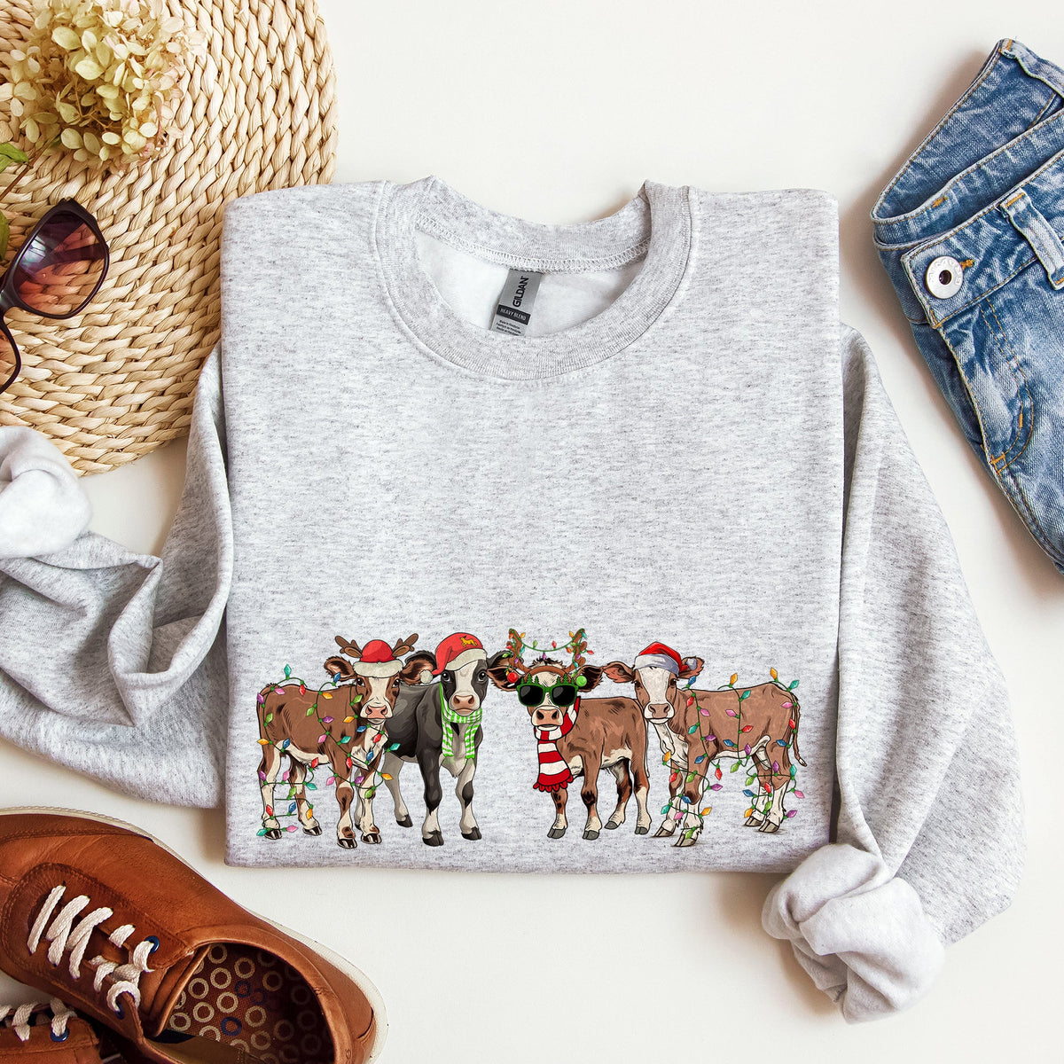 Christmas Calves Cow Lovers Santa Farm Life Holiday Farmhouse Festive Cheer Sweatshirt