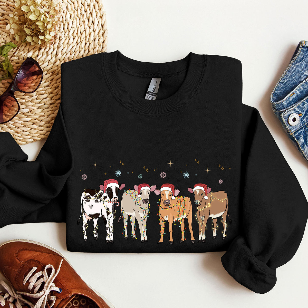 Christmas Calves Holstein Cow Lovers Santa Farm Life Cozy Farmyard Holiday Edition Sweatshirt